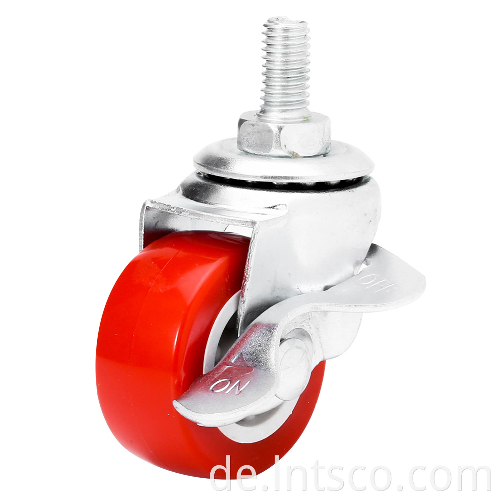 Side Brake Red PVC Threaded Stem Small Casters